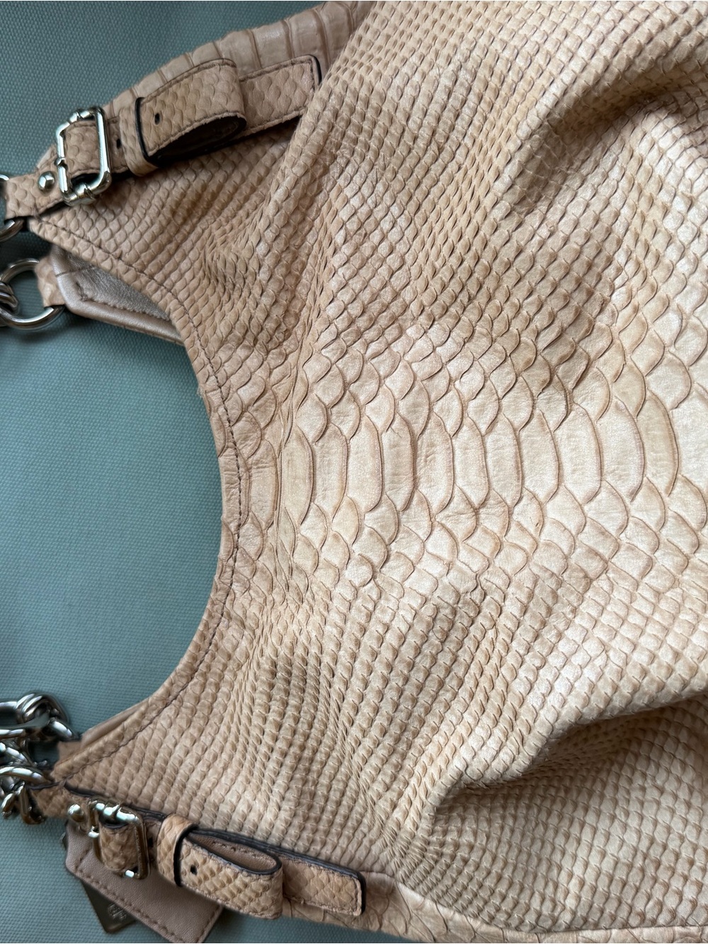 Coach Beige Python-Embossed Leather Shoulder Hobo - Picture 6 of 13